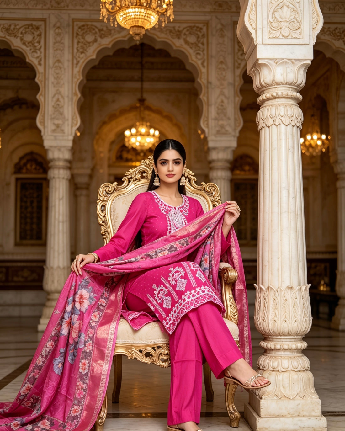 SL01 Hot Pink Slub Cotton Thread &amp; Zarkan Work Suit ✨