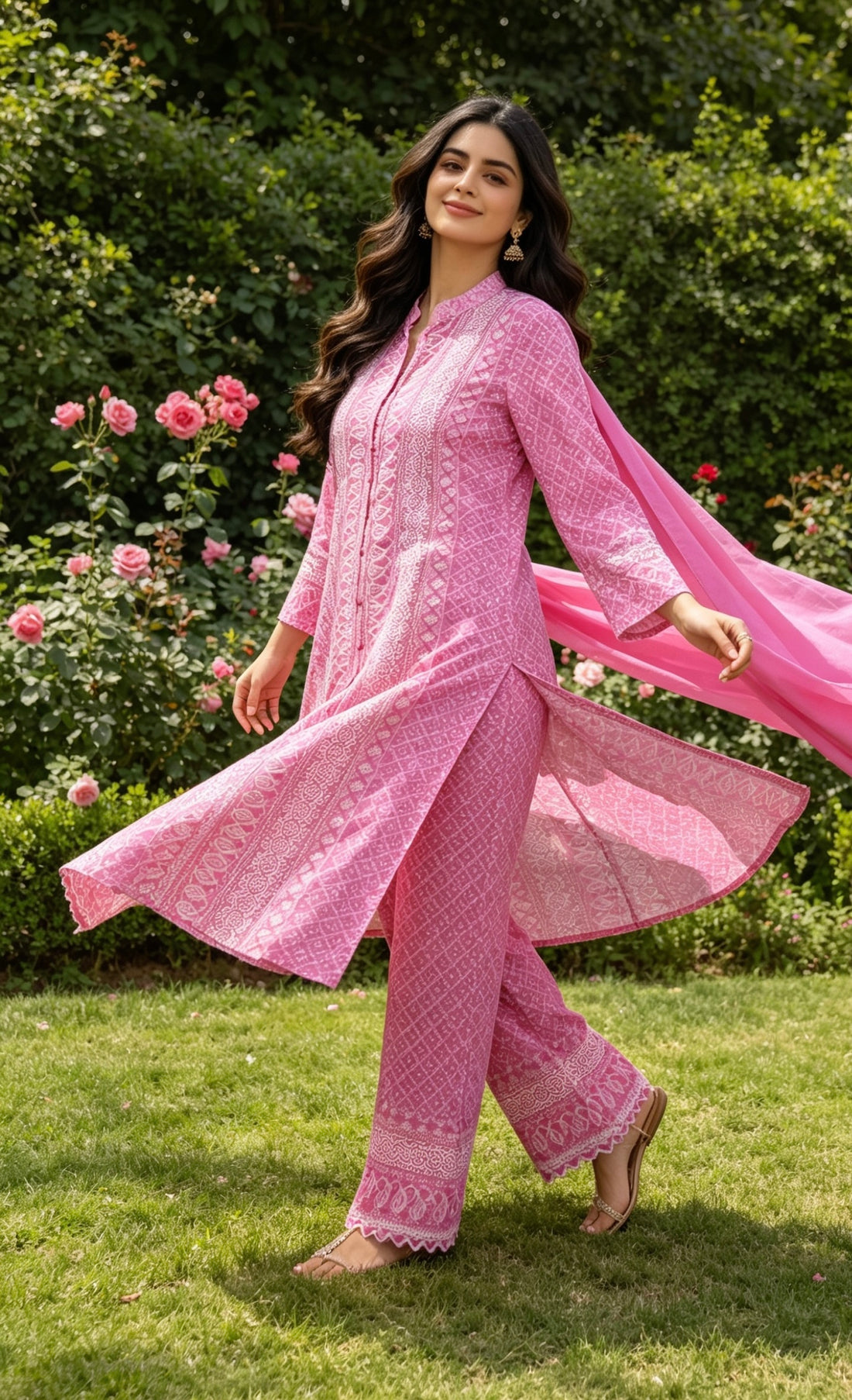 SB04 Baby Pink Cotton Blend Chikankari Embroidered Kurta Pant Dupatta Set