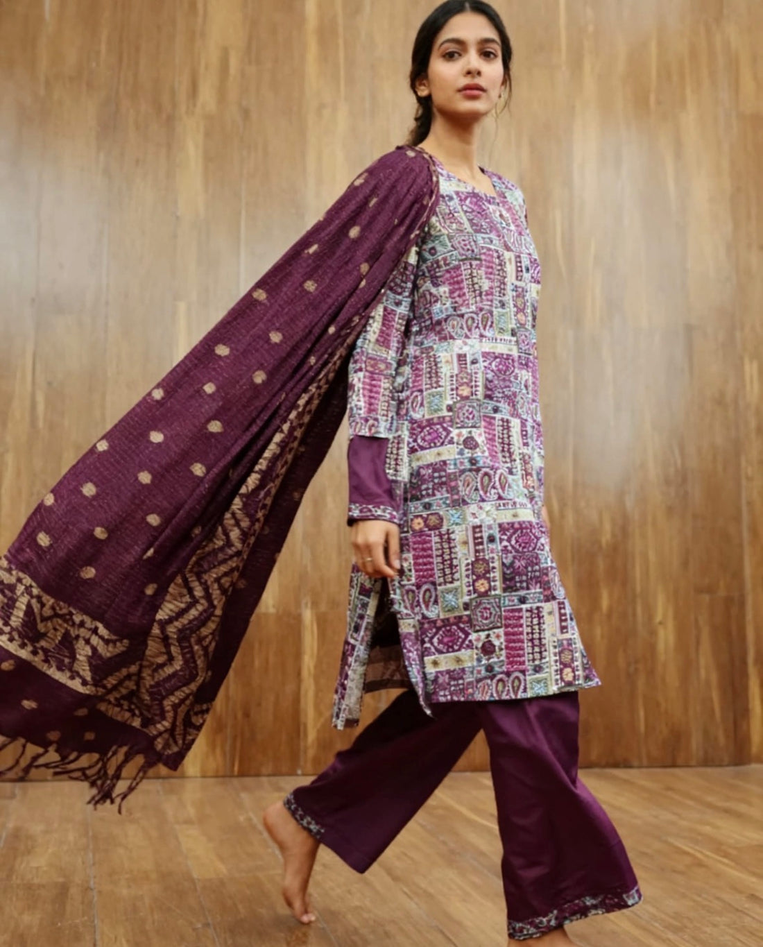 SB27 Wine Colour Printed Kurta Set ✨