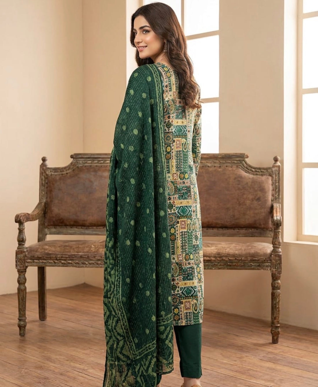 SB26 Dark Green Multi-Print Kurta Set ✨