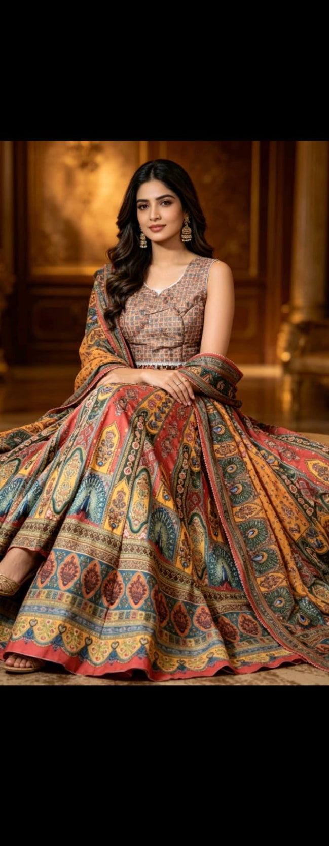 L001 Multicolour Digital Print Silk Lehenga Choli Set ✨